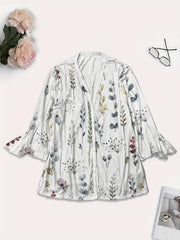 Floral Print Button Up Bell Sleeve V Neck Top