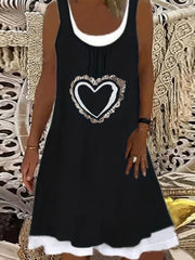 Heart Print Tank Dress Women's Plus Layered Round Neck Dress