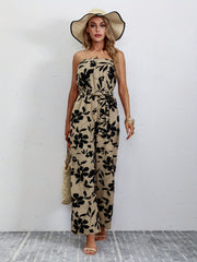 Floral Print Wide Leg Tube Jumpsuit for Women