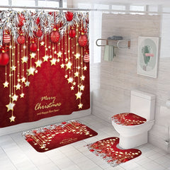 Christmas Style Shower Curtain Set with Non-Slip Bathroom Rug