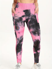 Tie Dye Honeycomb Butt Lifting Yoga Leggings High Waist Sports Tight Pants