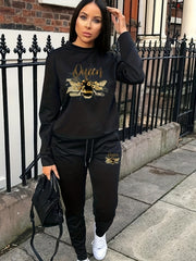 Women's Bee & Letter Print Top & Joggers 2 Piece Set