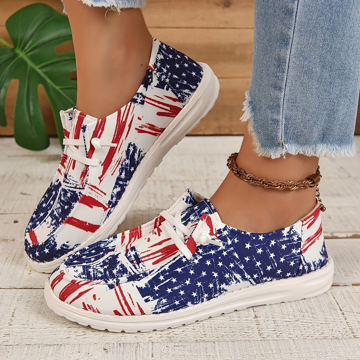 Women's Flag Print Patriotic Flats Non Slip Canvas Shoes