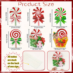 6pcs Candy Christmas Yard Signs Peppermint Lollipop Decorations