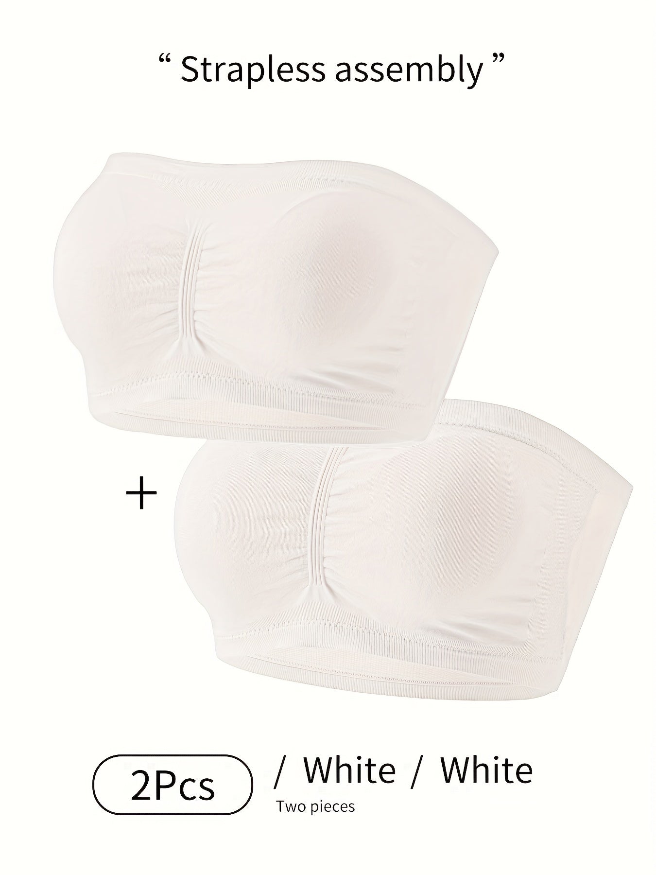 2pcs Solid Strapless Bandeau Bras Stretch Everyday Bra Women's Lingerie