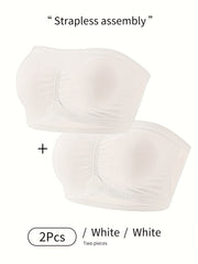2pcs Solid Strapless Bandeau Bras Stretch Everyday Bra Women's Lingerie
