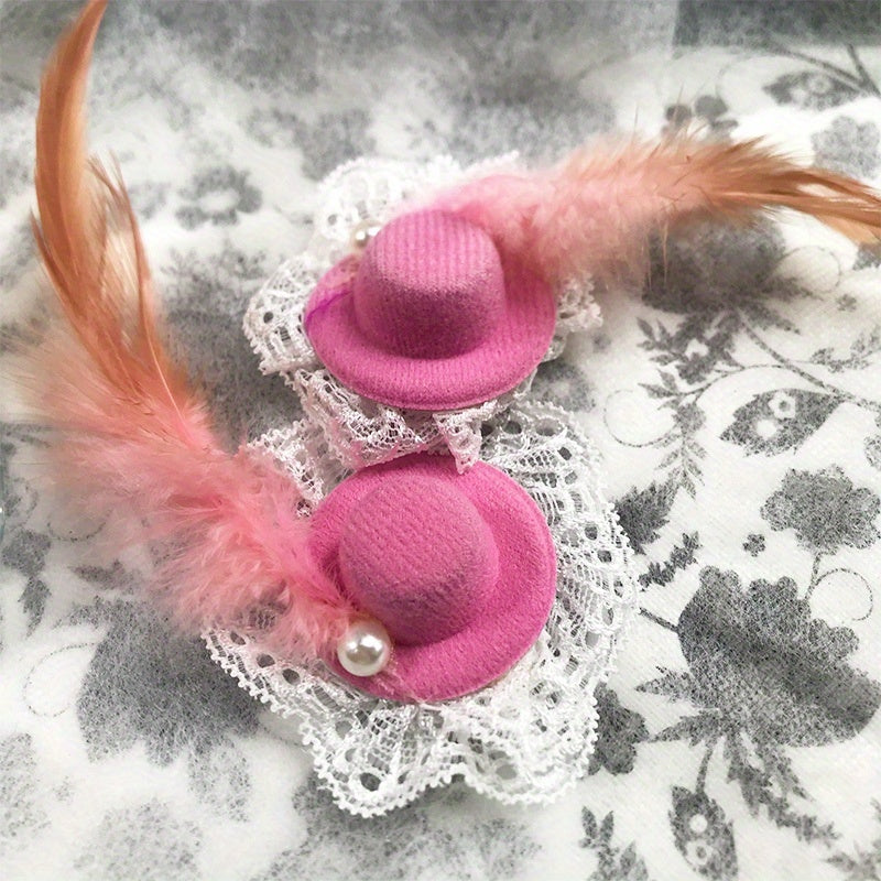 Feathered Lace Trimmed Pink Bow Hair Accessory for Festive Occasions