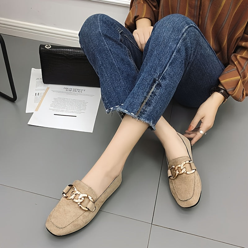 Women's Chain Decor Slip on Flat Shoes Comfortable Beanie Shoes