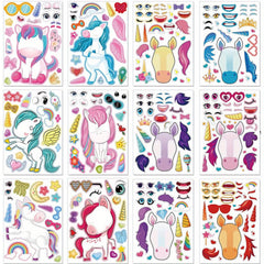24pcs Unicorn Face Sticker Set DIY Craft Make Your Own Party Favor Supplies
