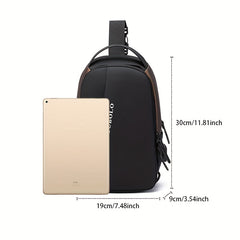 Men's Leather Crossbody Bag USB Charging Port Diagonal Shoulder Bag