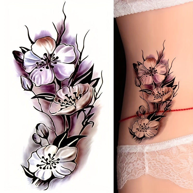 Dark Plain Flower And Plum Waterproof Tattoo Stickers