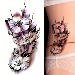 Dark Plain Flower And Plum Waterproof Tattoo Stickers