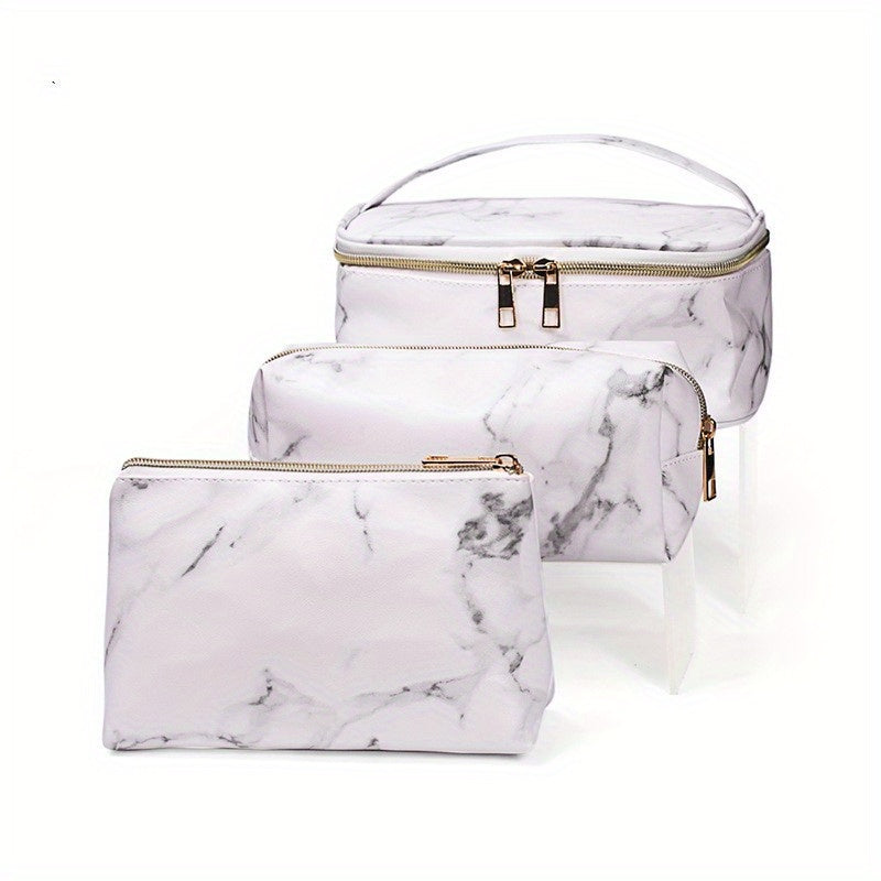 3Pcs Marble Pattern Makeup Bags Set