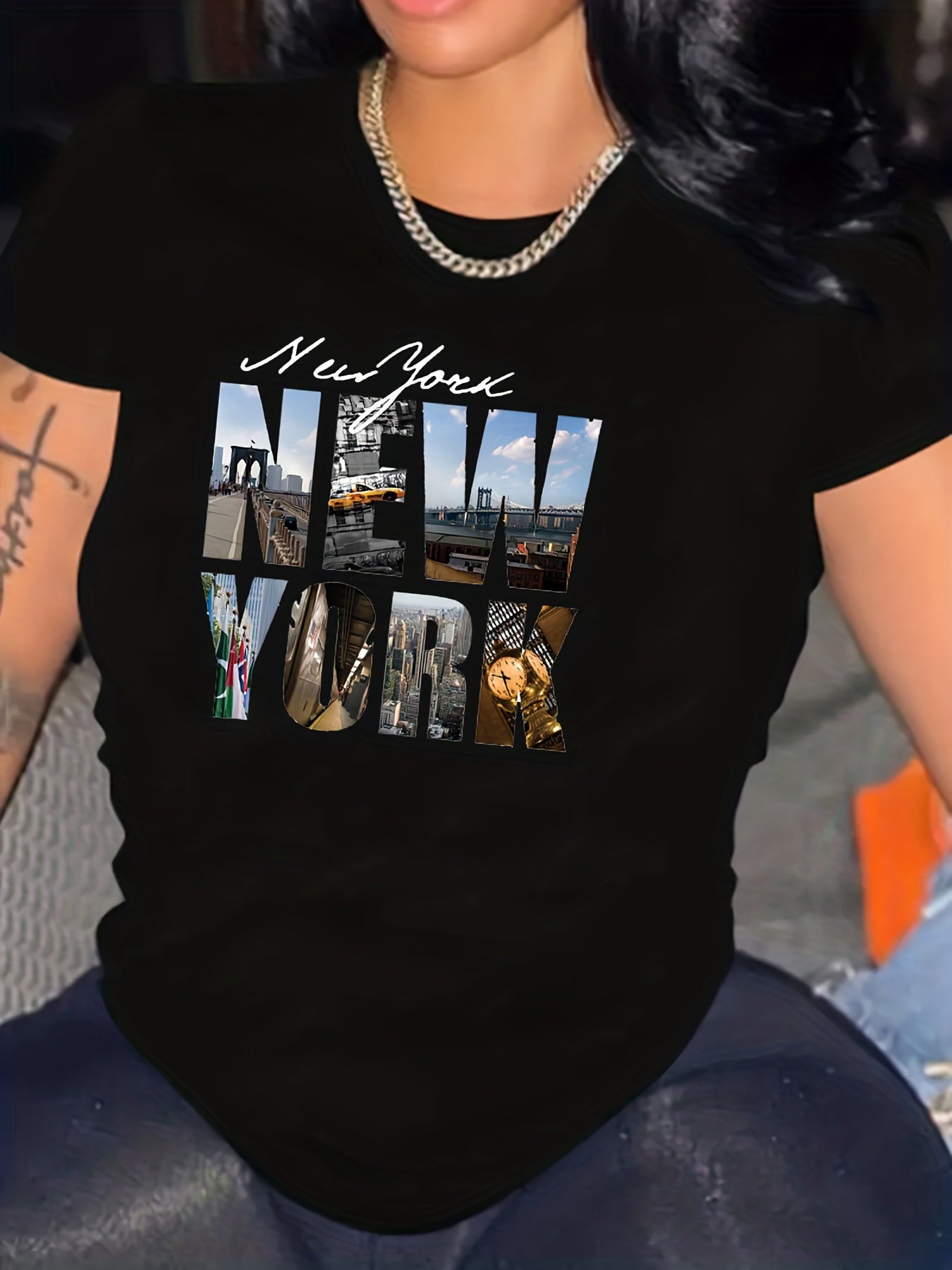 1976 York Letter Print Graphic T Shirt Summer Tee Women's Top