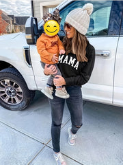 Mama Print Crew Neck Pullover Sweatshirt Casual Long Sleeve