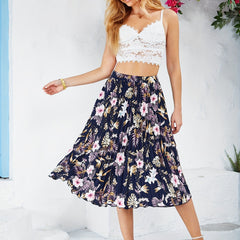 Vintage Flower Print Skirts Pleated A Line Summer Skirts Women's Clothing