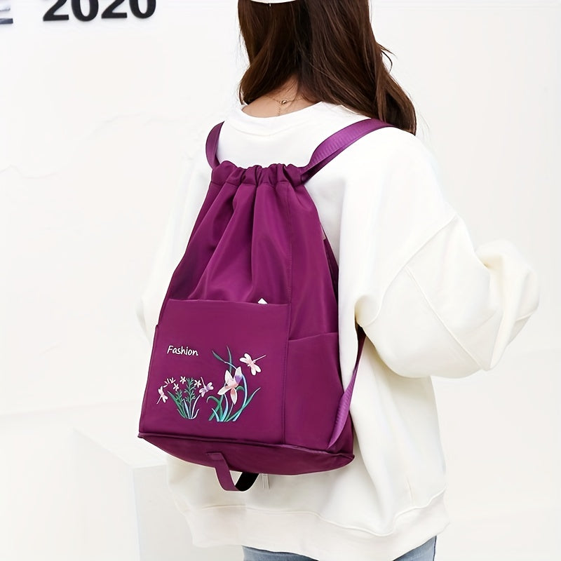 Floral Print Drawstring Backpack Lightweight Storage Rucksack Travel Bag