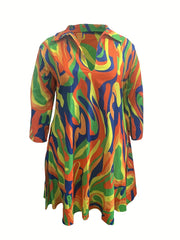 Printed Long Sleeve Polo Neck Dress