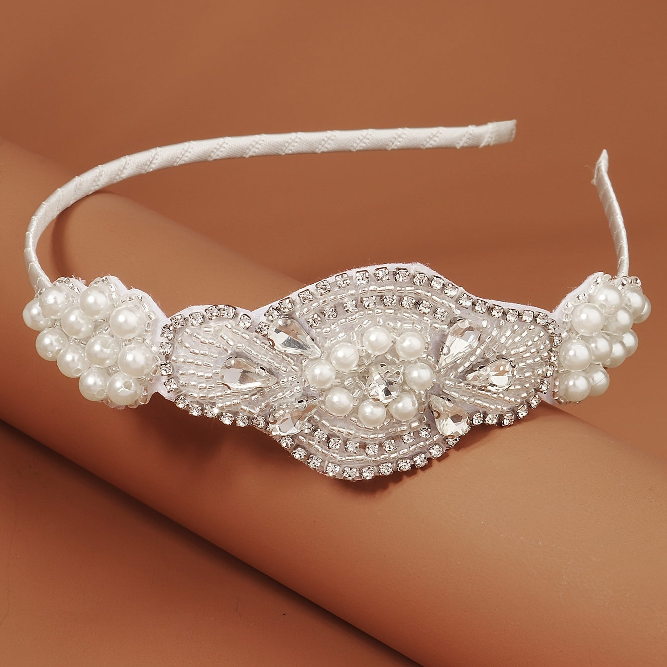 Retro Fabric Headband Faux Pearl Rhinestone Head Jewelry