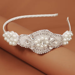 Retro Fabric Headband Faux Pearl Rhinestone Head Jewelry