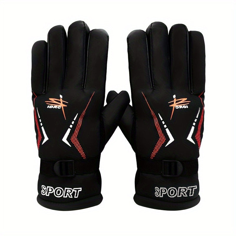 Thickened Printed Skin Feeling Split Finger Ski Gloves