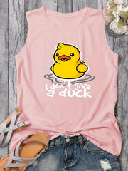 Duck Print Tank Top, Sleeveless Summer Casual Top
