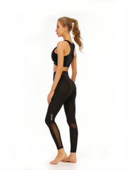 High Waist Yoga Pants Stretchy Leggings with Contrast Mesh