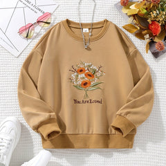 Girls Flower Embroidered Crew Neck Sweatshirt for Spring Fall