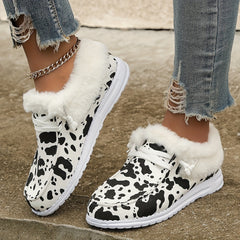 Women's Dairy Cow Print Thickened Snow Sneakers Warm Sport Shoes