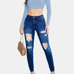 High Waist Skinny Jeans Slim Fit Distressed Denim Pants