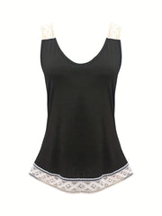 Lace V-Neck Tank Top Women's Casual Sleeveless Summer Shirt