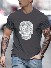 Men's Floral Skull Graphic T shirt Casual Tee for Summer