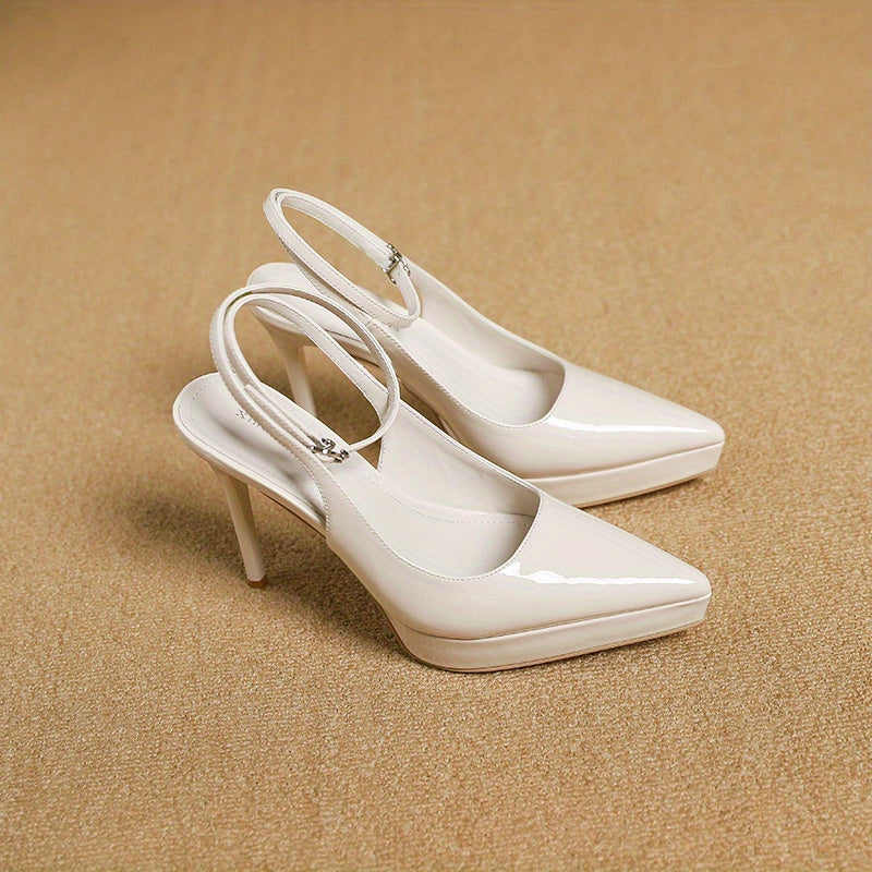 Solid Stiletto Heels Ankle Strap Slingback Pumps