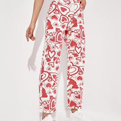 Heart Pattern High Waist Wide Leg Jeans Loose Fit Denim Pants