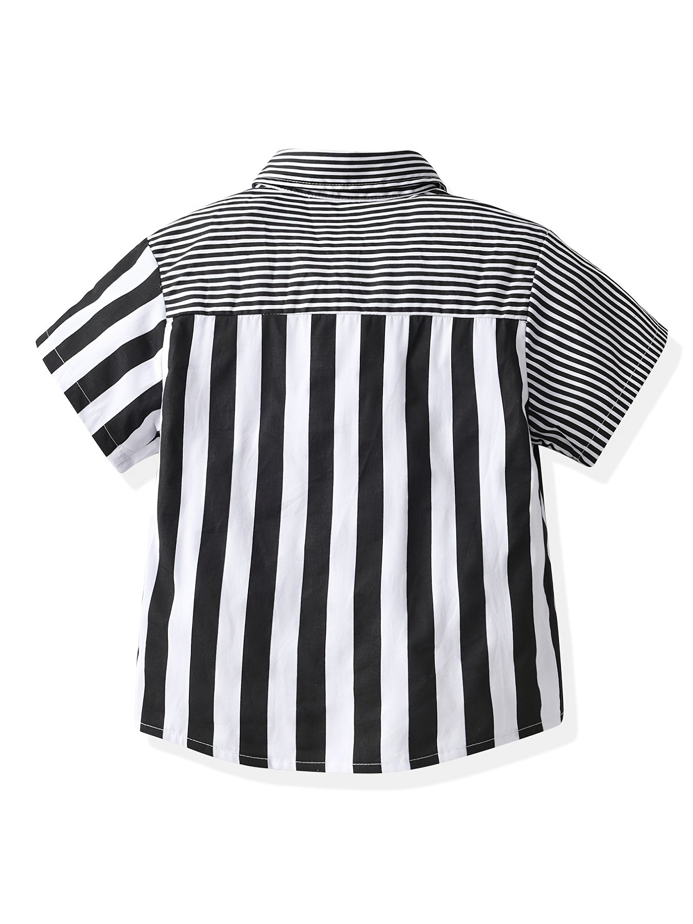 Toddler Boys Striped Graphic Button Pocket Casual Short Sleeve Spliced Shirt Top