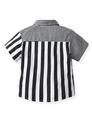 Toddler Boys Striped Graphic Button Pocket Casual Short Sleeve Spliced Shirt Top