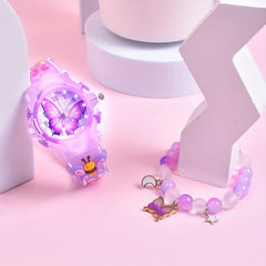 Girls' 3D Butterfly Silicone Strap Watch Set