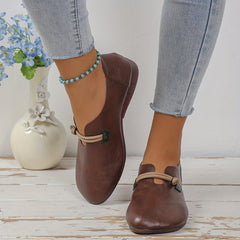 Women's Retro Style Flat Square Toe Slip On Faux Leather Shoes