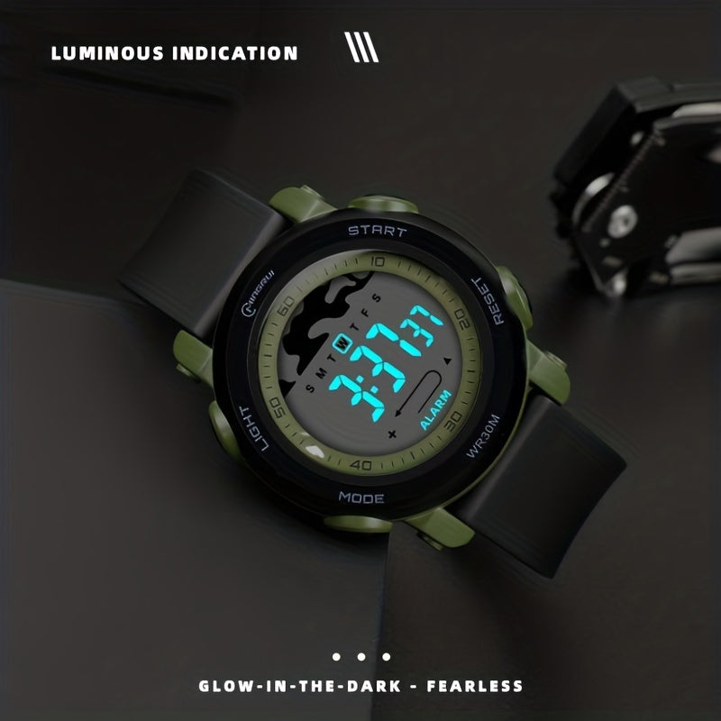 30m Waterproof Metal Quartz Green Kids Watch Boys Wrist Watch
