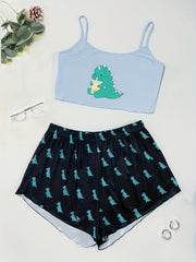 Women's Plus Dino Print Cami Top & Shorts Pajama Set