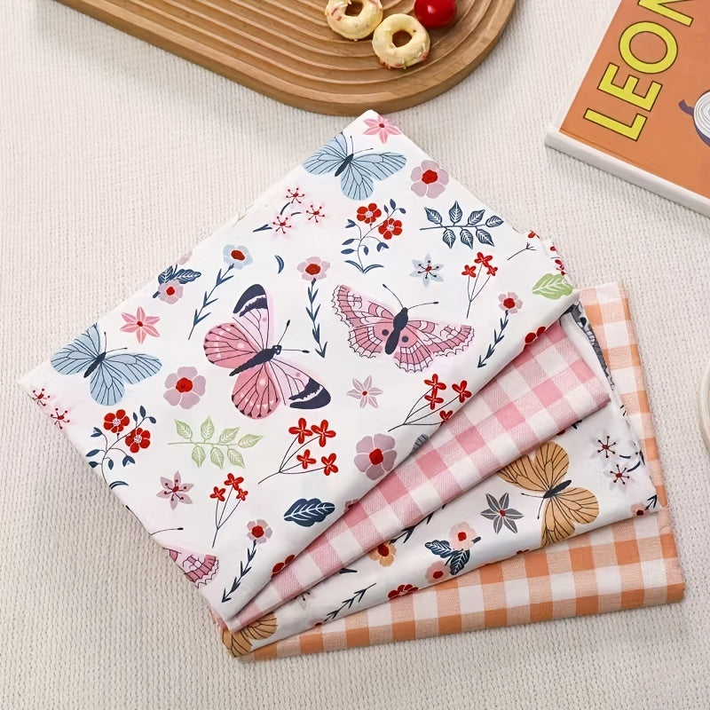 4pcs Floral Butterfly Twill Cotton Fabric DIY Sewing Table Doll Packaging