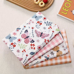 4pcs Floral Butterfly Twill Cotton Fabric DIY Sewing Table Doll Packaging