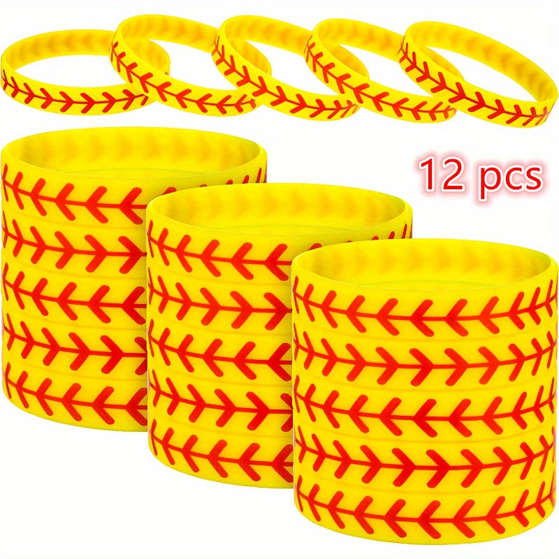 12 Pcs Softball Silicone Bracelet Sporty Rubber Bangle For Fans