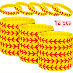 12 Pcs Softball Silicone Bracelet Sporty Rubber Bangle For Fans
