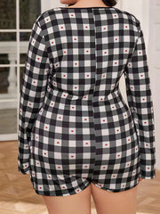 Heart & Plaid Print Button-Up Lounge Romper