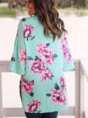 Floral Print V Neck Cover Up Shirts Long Sleeves Loose Fit