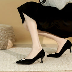 Women's Rhinestone Bow Kitten Heel Slip-On Shoes