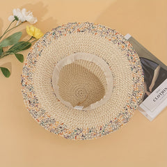 Vintage Wide Brim Straw Hat Classic Crochet Sun Hat