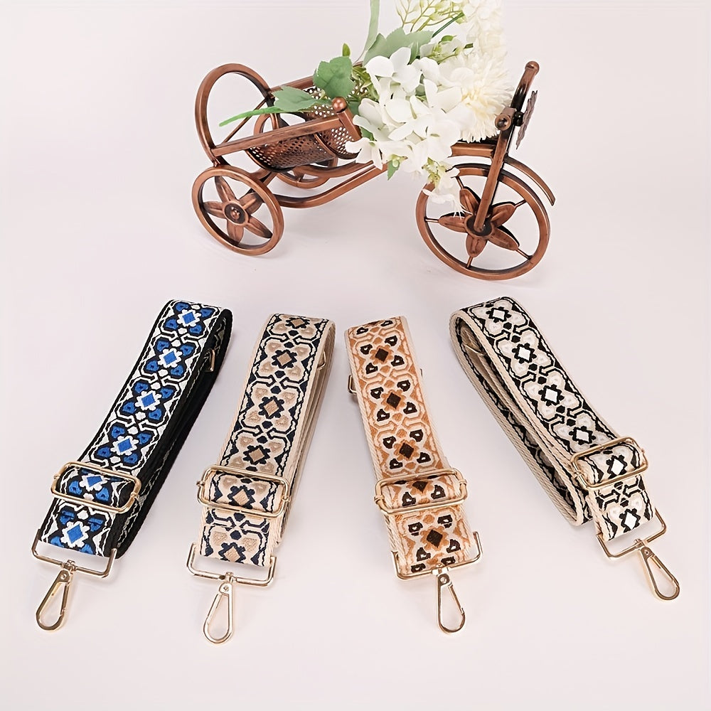 Flower Pattern Adjustable Shoulder Strap Ethnic Style Purse Replacement Belt