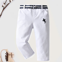 Toddler Boys Embroidered Belted Suit Pants